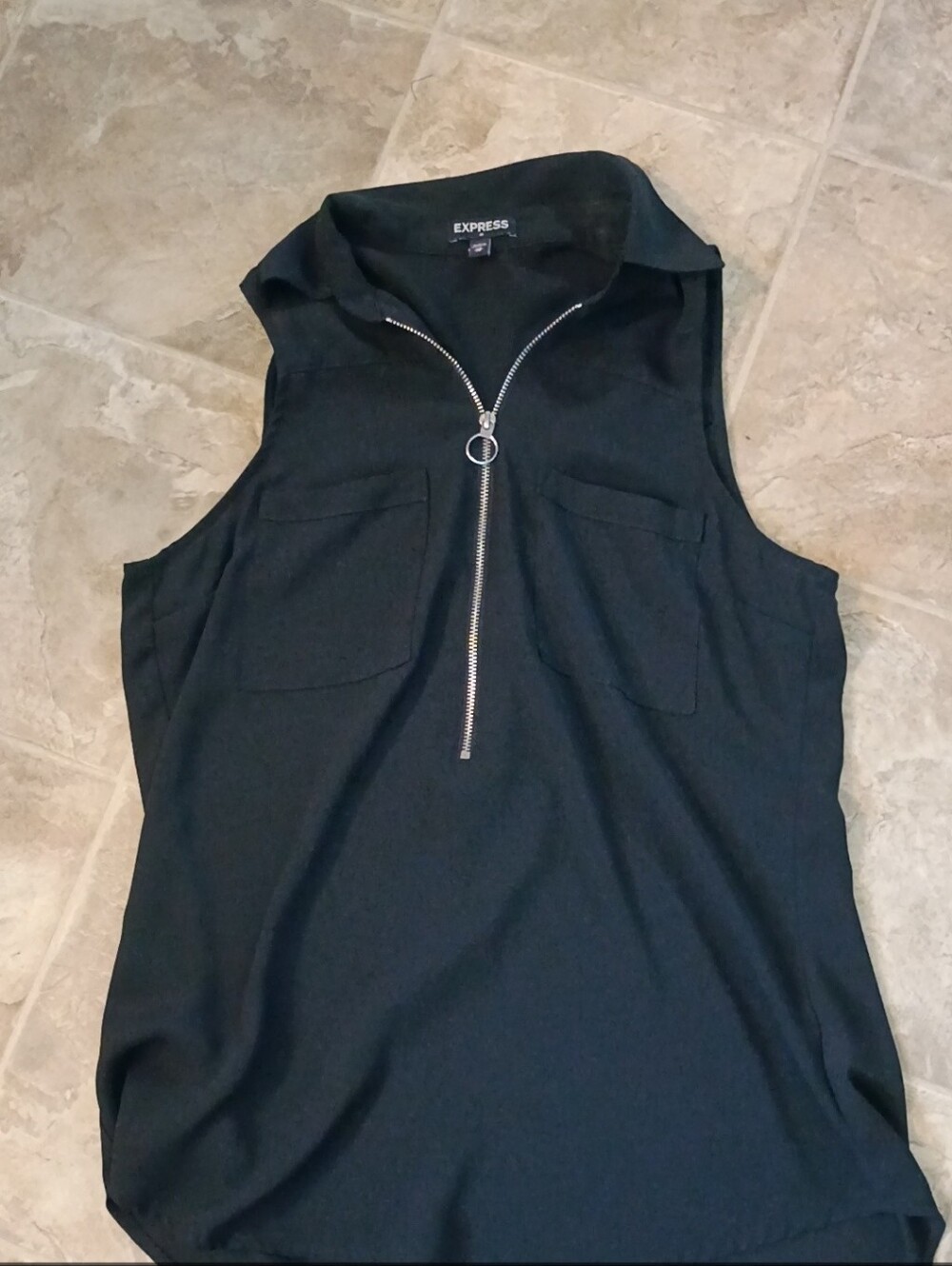 Express Black Sleeveless Zip Polo Tank